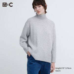 UNIQLO Soft Knit High Neck Jumper Light Gray | UXFNZWS-21