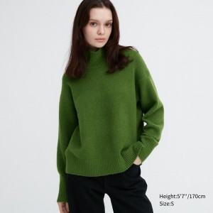 UNIQLO Soufflé Yarn High Neck Jumper Green | WVDAKEM-28