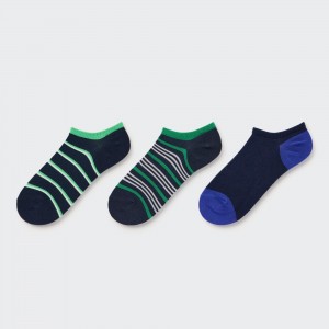 UNIQLO Striped Short Socks Three Pairs Navy | NOJCTAS-48