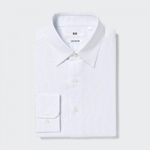 UNIQLO Super Non Iron Regular Fit Striped Shirt Regular Collar Blue | NHOXTAU-19