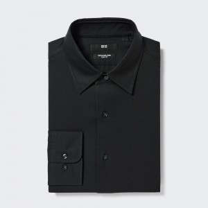 UNIQLO Super Non Iron Slim FiT-Shirt Regular Collar Black | LTQRZJF-31