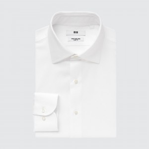 UNIQLO Super Non Iron Slim FiT-Shirt Semi Cutaway Collar White | WXPNAUZ-08