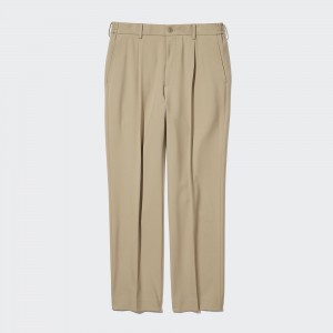 UNIQLO Two Way Stretch Pleated Tapered Fit Trousers Beige | QSURZEF-37