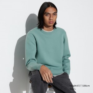 UNIQLO Washable Milano Ribbed Crew Neck Jumper Green | UZLIWSK-08