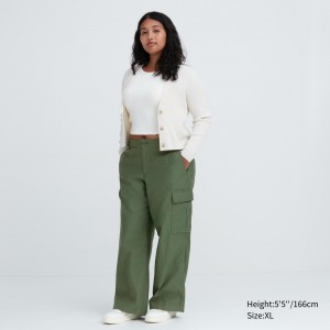 UNIQLO Wide Straight Leg Cargo Trousers Green | ZVIHWGU-40