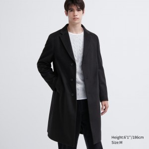 UNIQLO Wool Blend Chesterfield Coat Black | OBAQTJL-98