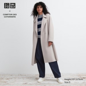 UNIQLO Wool Blend Wrap Coat Beige | DQFCUYN-07