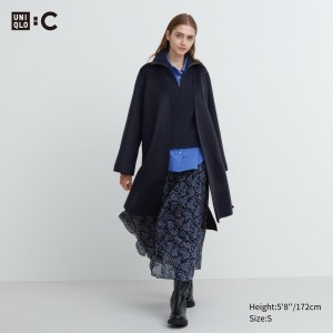 UNIQLO Wool Blend Wrap Coat Navy | MAUJNIY-46